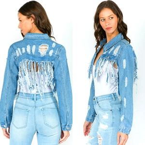 Plus Size Fringe Denim Jacket
